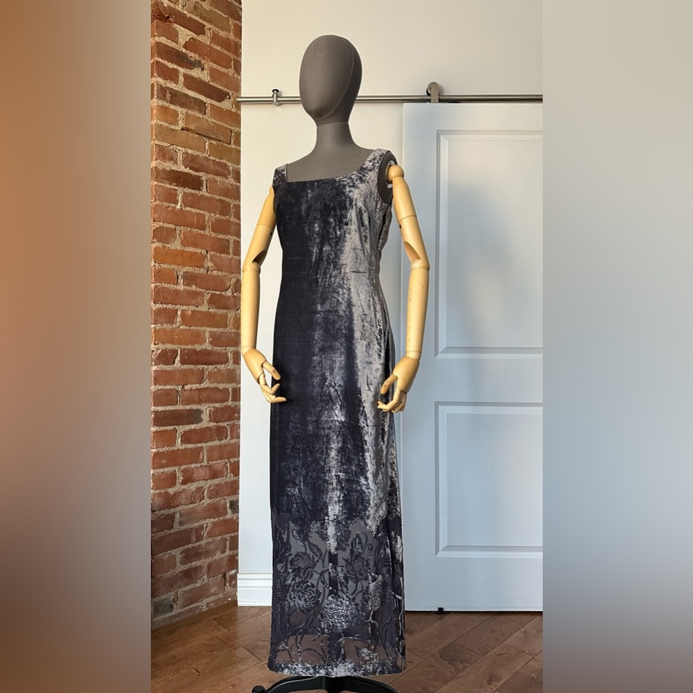 Vintage Velvet Maxi Dress Floral Burnout Hem